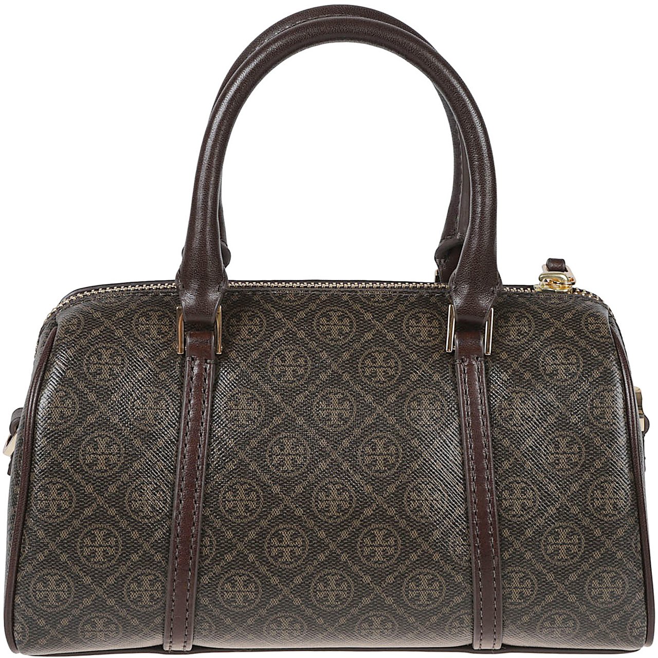 Tory Burch Cylindrical Structured Handbag with Textured Emblem Design Grijs
