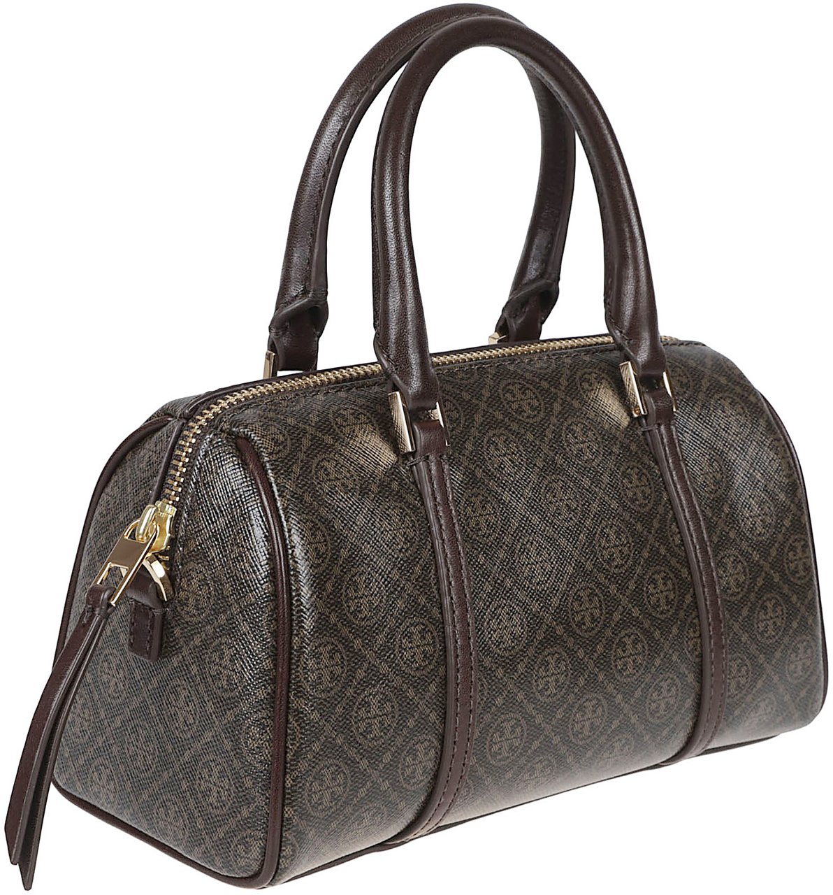 Tory Burch Cylindrical Structured Handbag with Textured Emblem Design Grijs