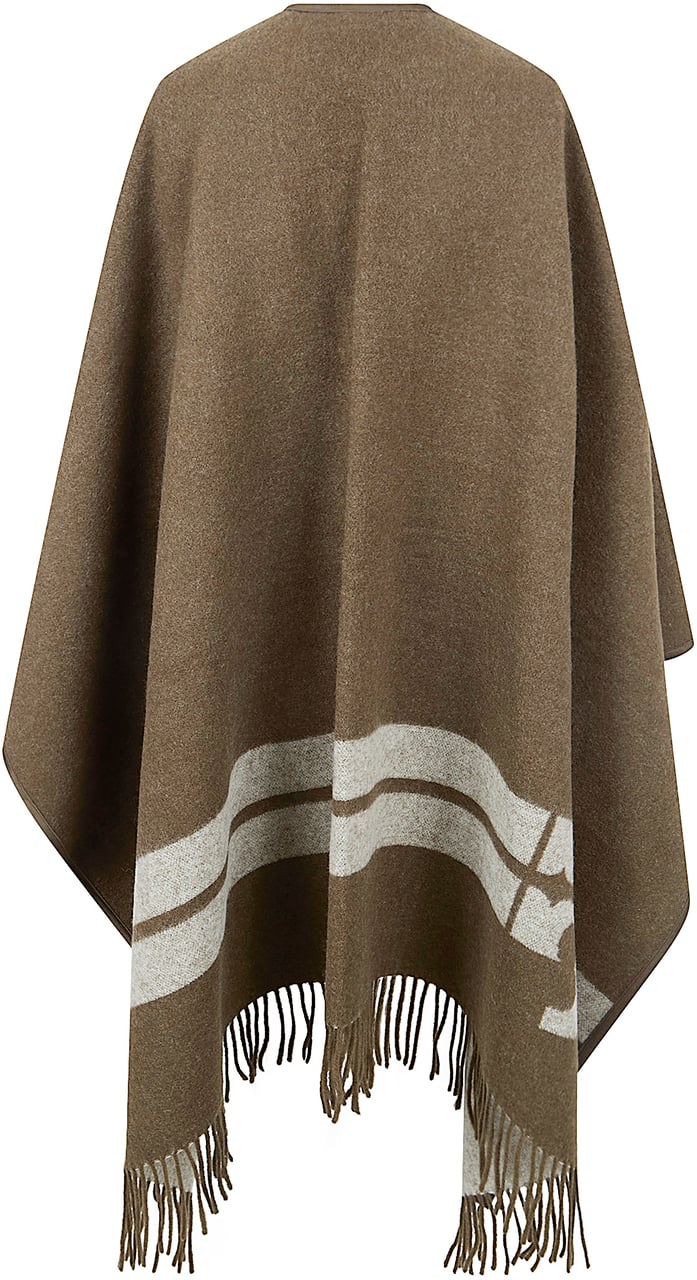 Tory Burch Striped Wool Cape With Fringe Bruin