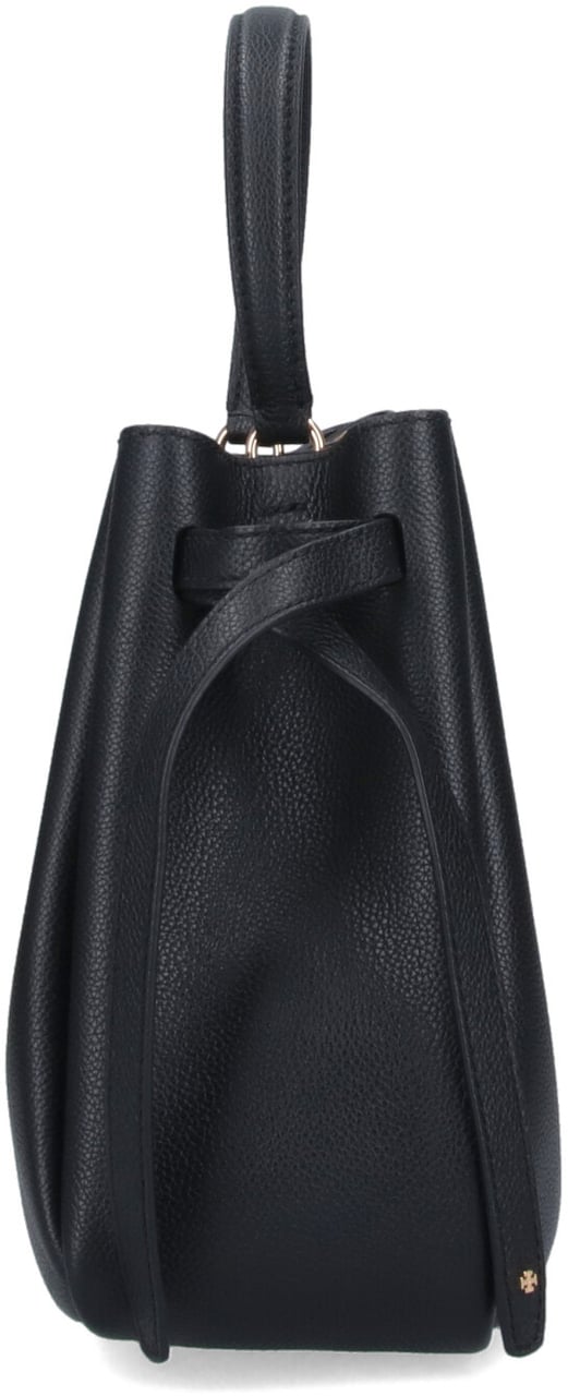 Tory Burch Black Romy Grain Leather Bucket Bag Zwart