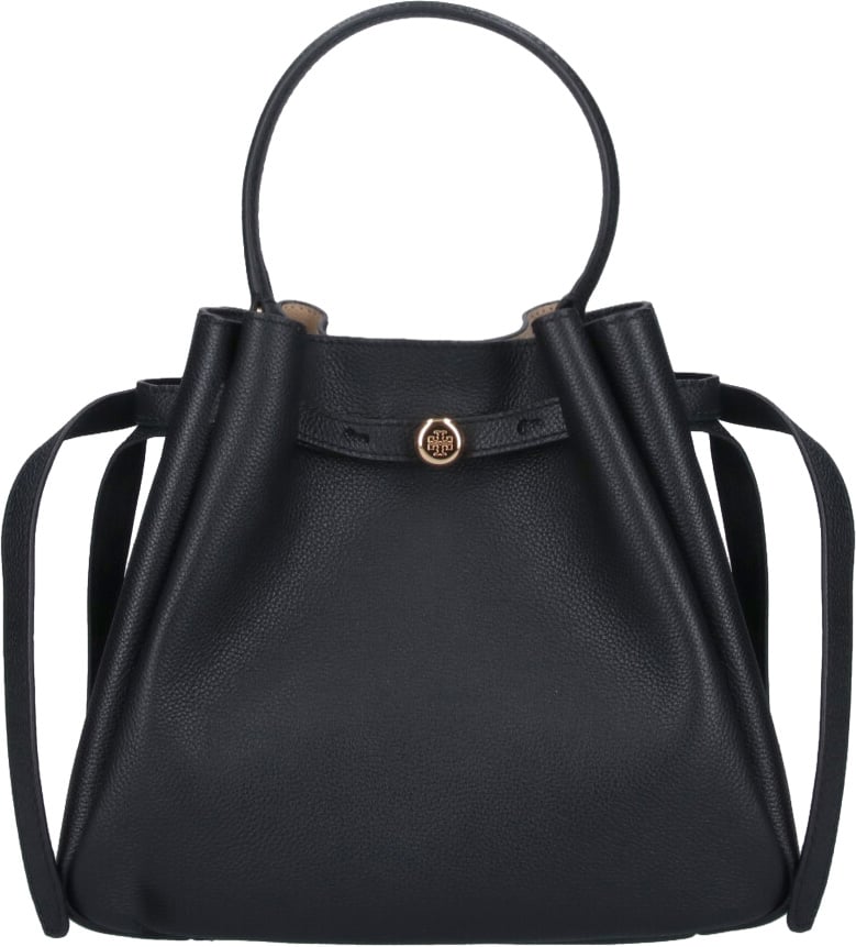Tory Burch Black Romy Grain Leather Bucket Bag Zwart