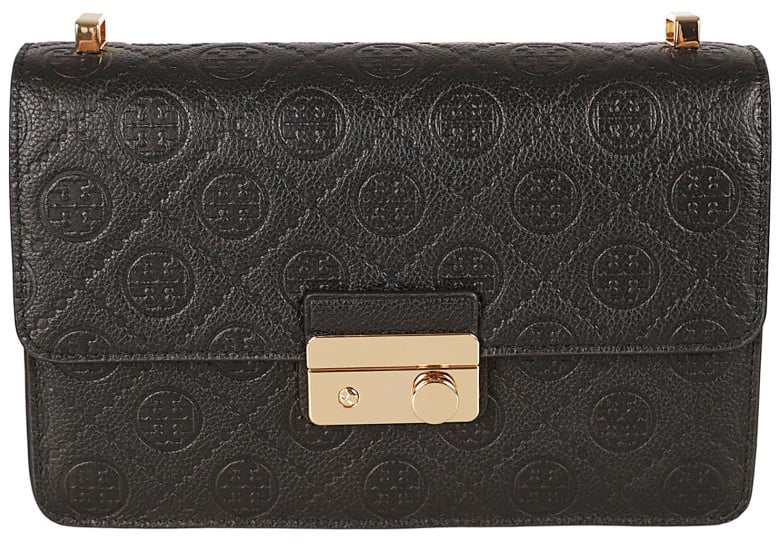 Tory Burch Quilted Black Cow Leather Handbag Zwart