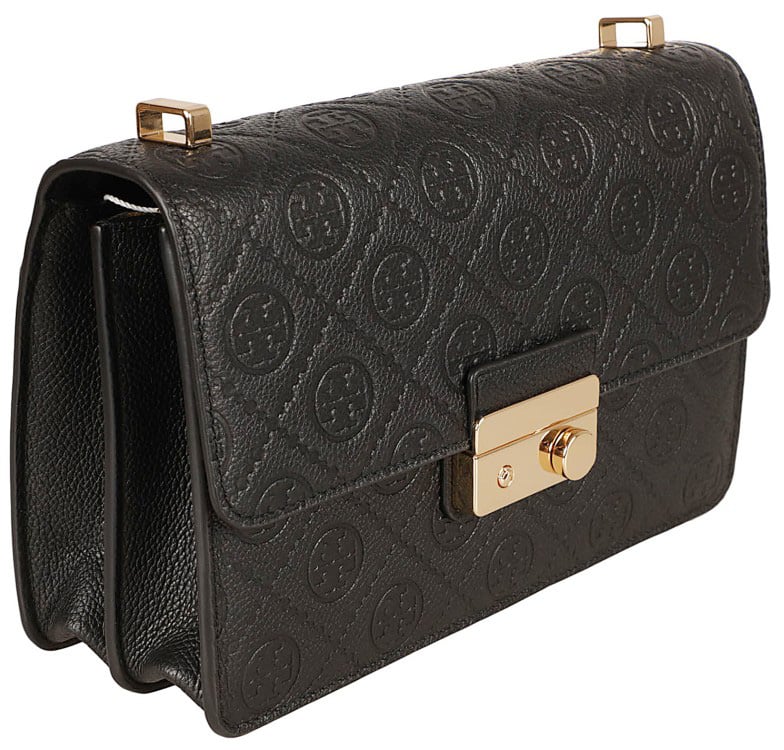 Tory Burch Quilted Black Cow Leather Handbag Zwart