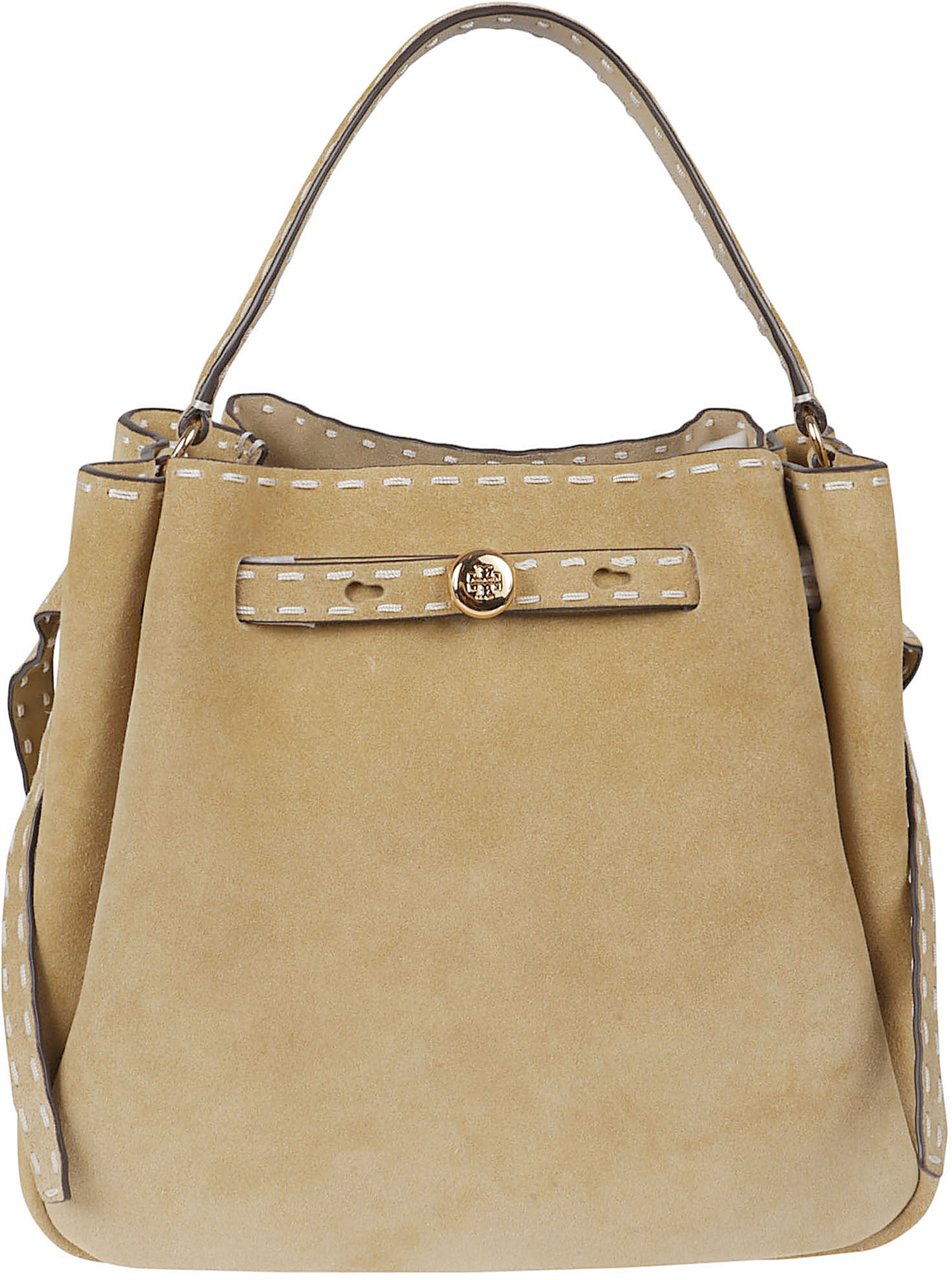 Tory Burch Handcrafted Brushed Suede Bucket Bag Bruin