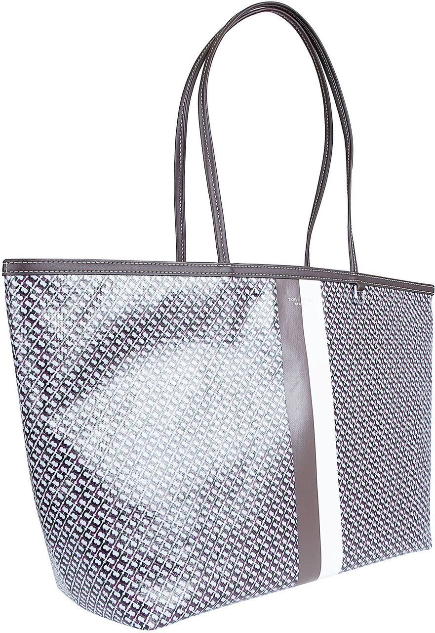 Tory Burch Geometric Patterned Racer Tote Bag with Dual Top Handles Grijs