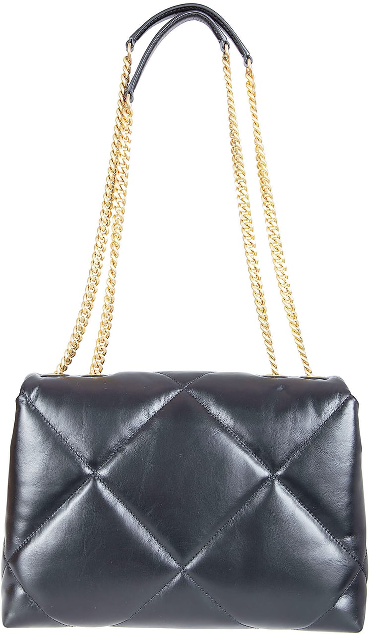Tory Burch Rectangular Black Leather Quilted Bag with Magnetic Flap Closure Grijs