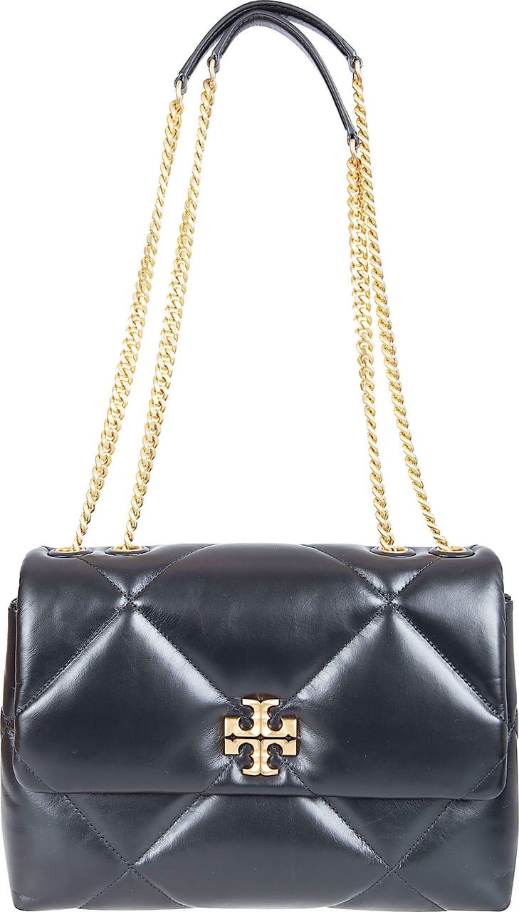 Tory Burch Rectangular Black Leather Quilted Bag with Magnetic Flap Closure Grijs