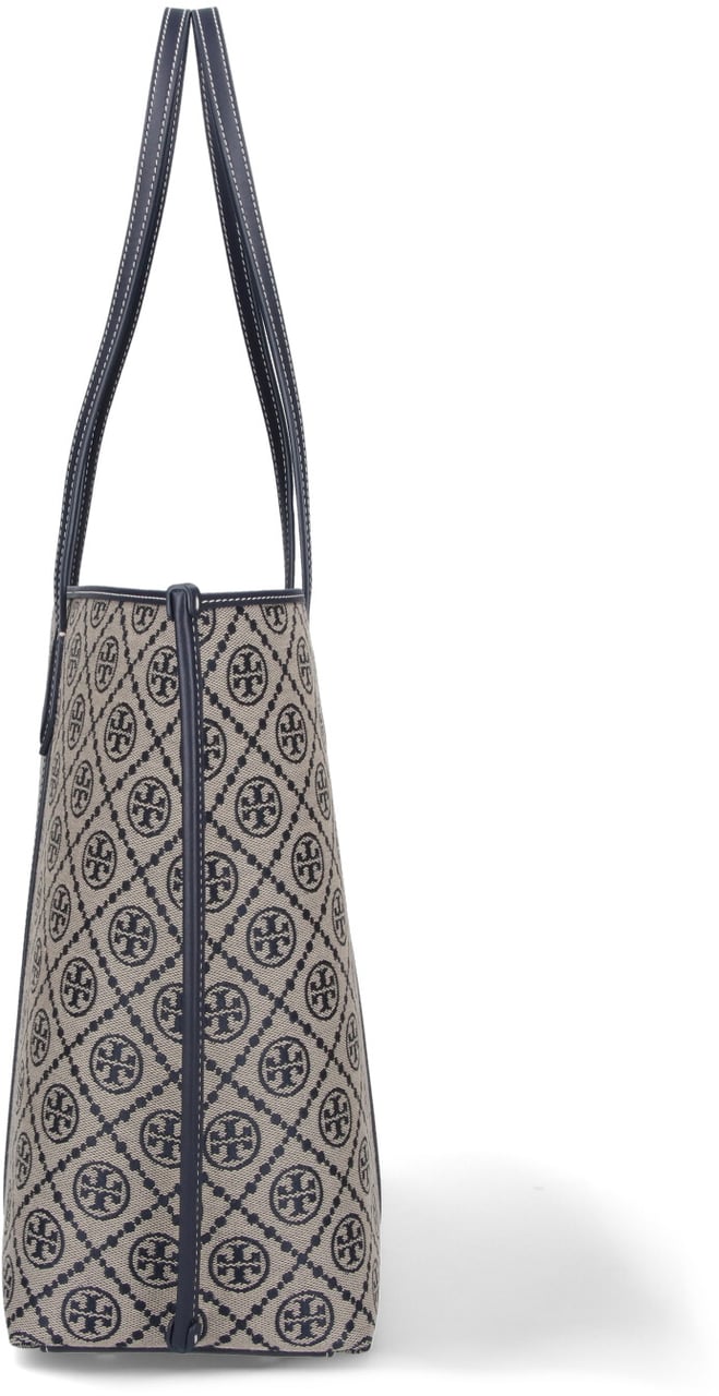 Tory Burch Blue T-monogram Perry Cotton Canvas Tote Blauw