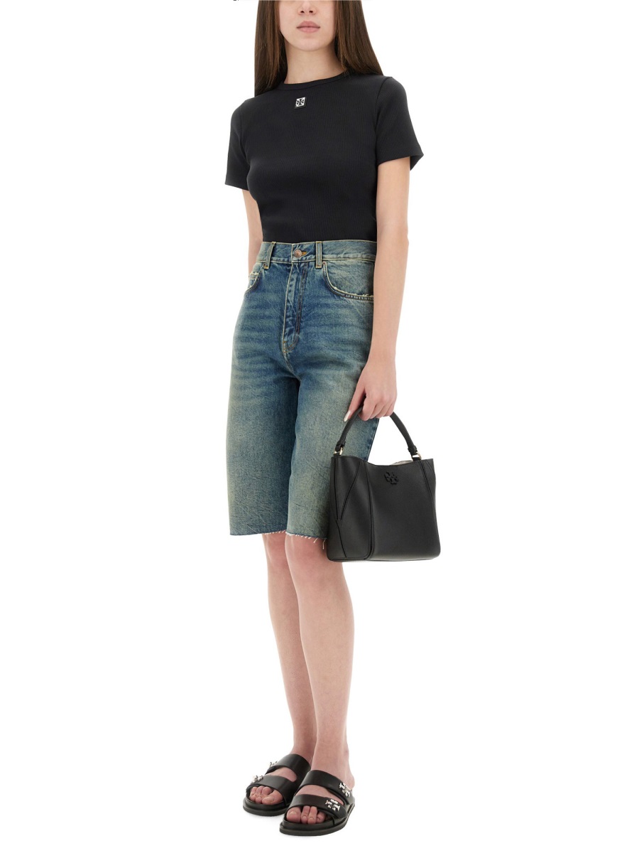 Tory Burch RIBBED COTTON T-SHIRT Zwart