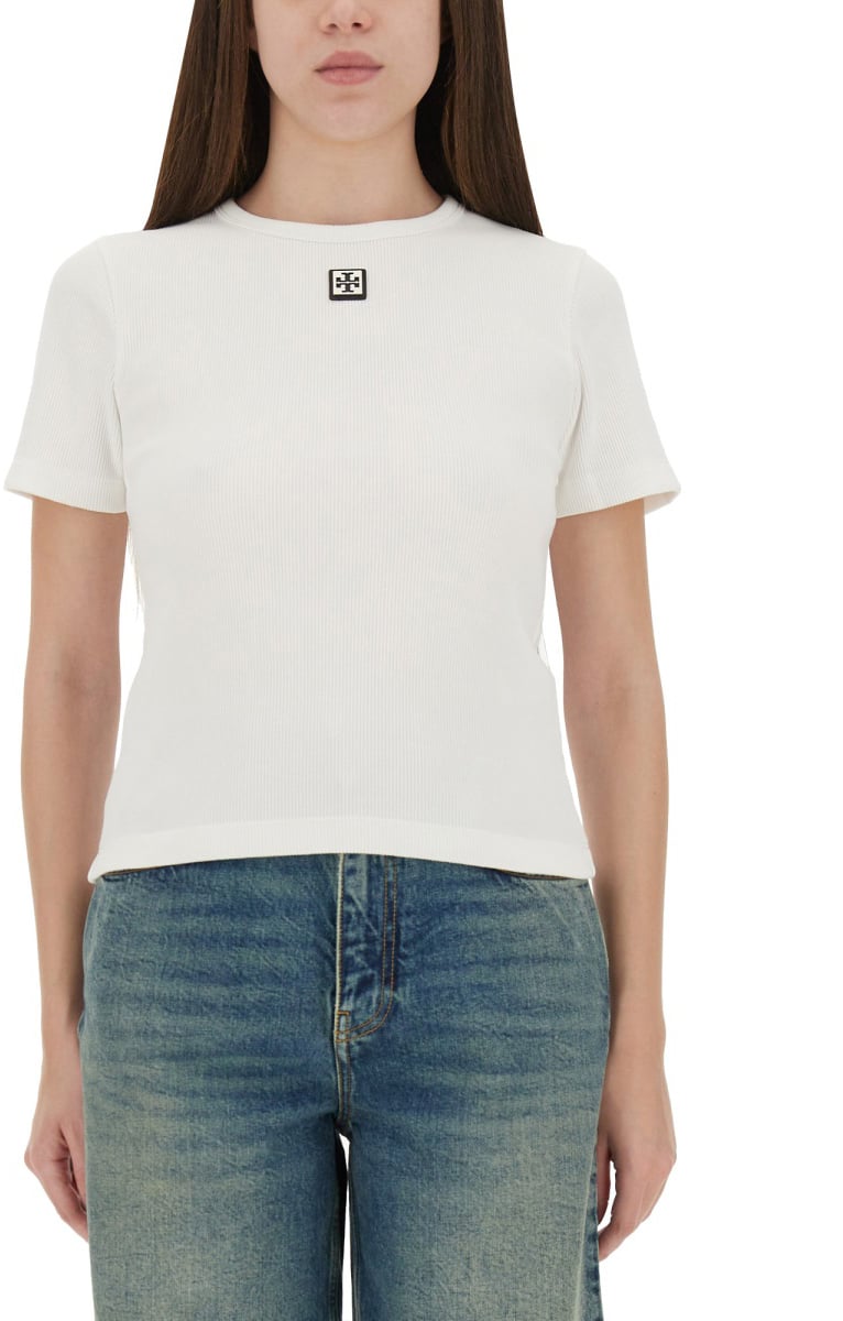 Tory Burch RIBBED COTTON T-SHIRT Wit