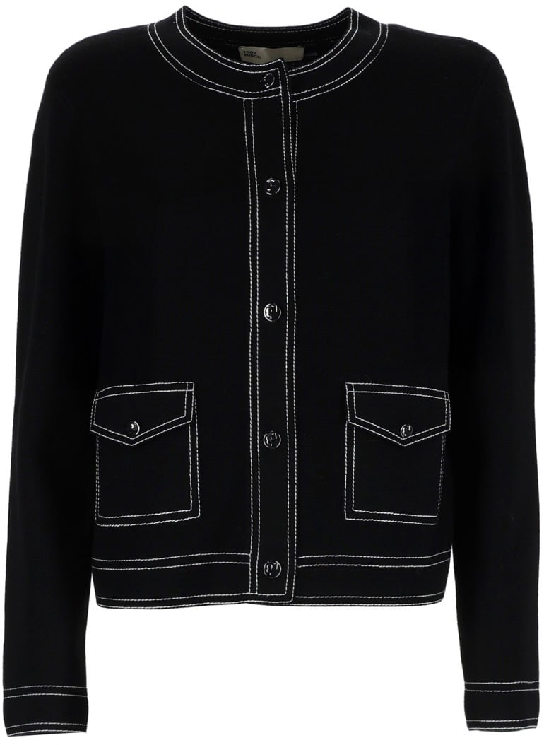 Tory Burch TOPSTITCHED CARDIGAN Zwart