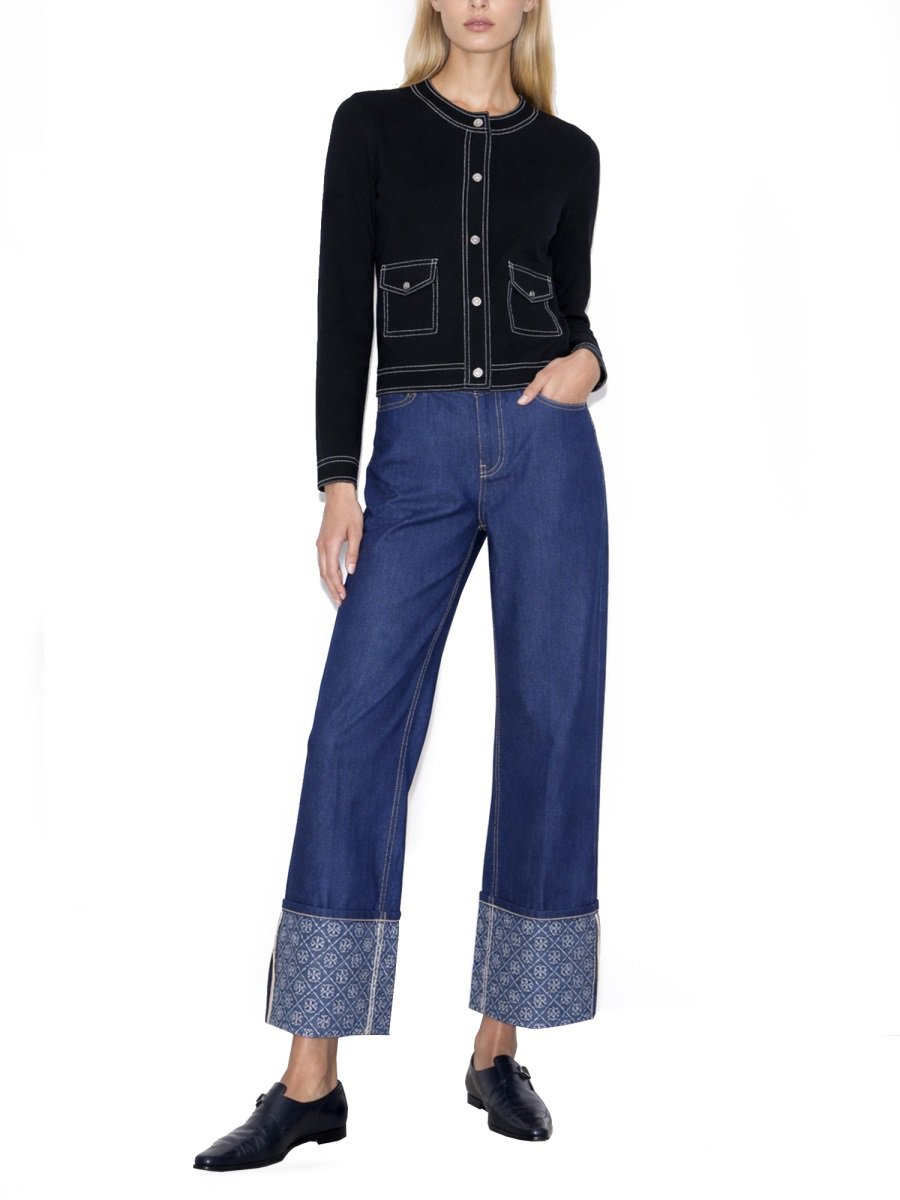 Tory Burch TOPSTITCHED CARDIGAN Zwart