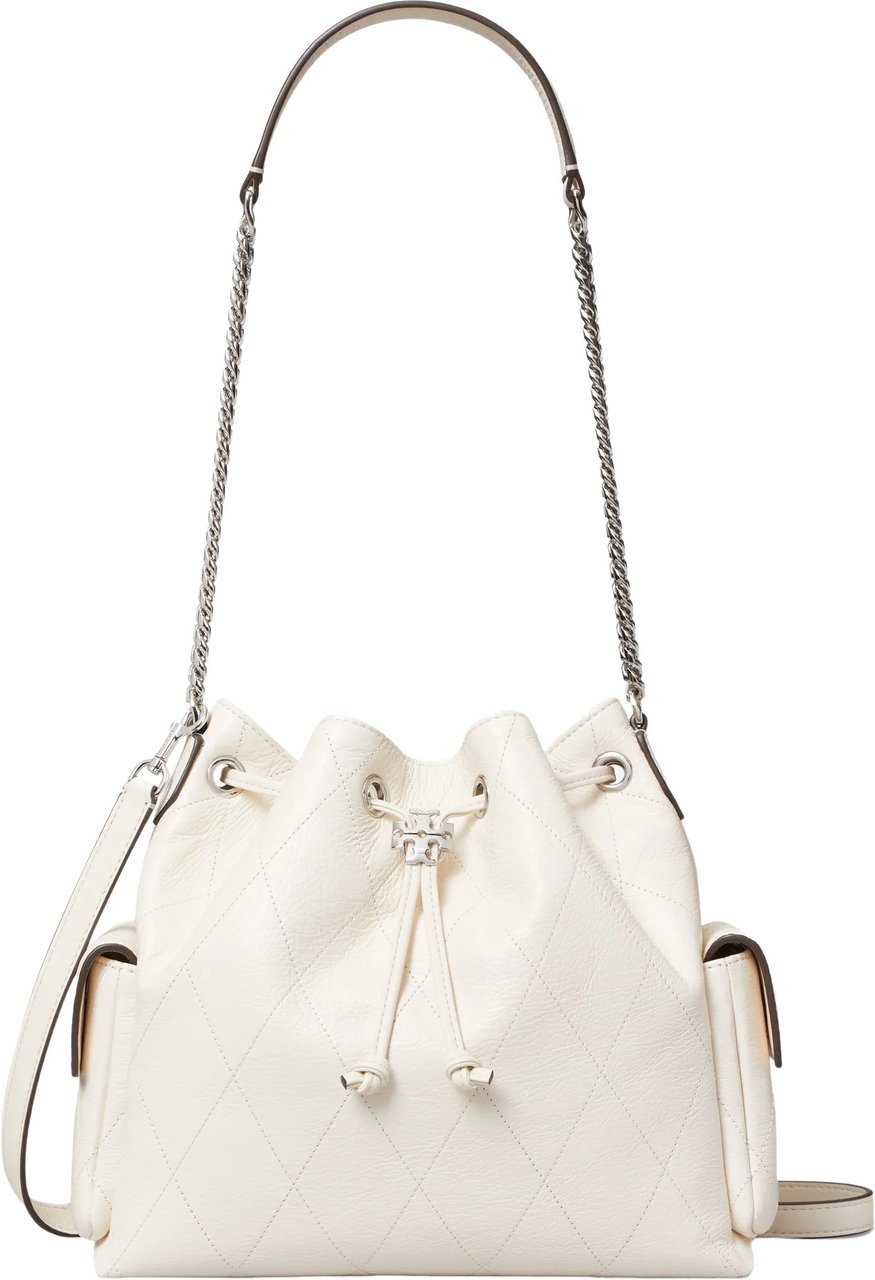 Tory Burch Quilted Leather Drawstring Shoulder Bag Neutraal