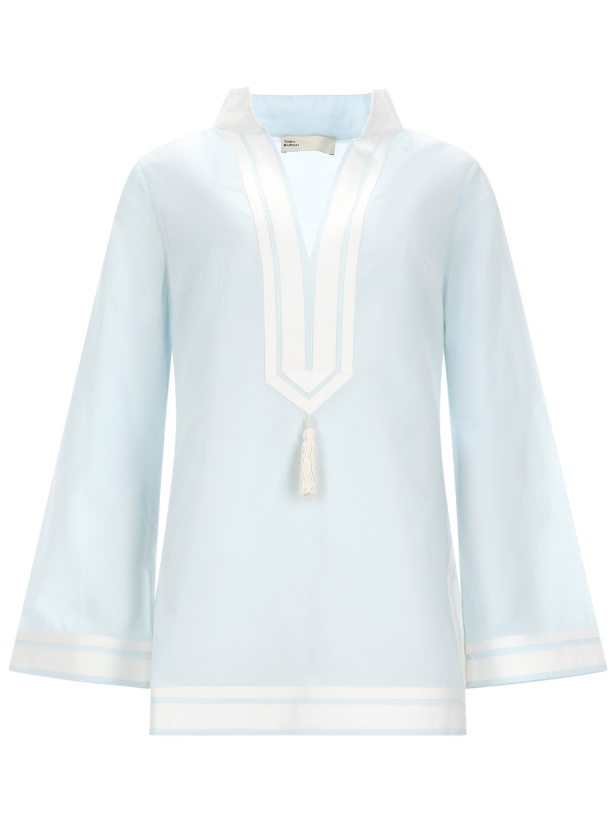 Tory Burch Light Blue Bell Sleeves Tunic Blouse Wit