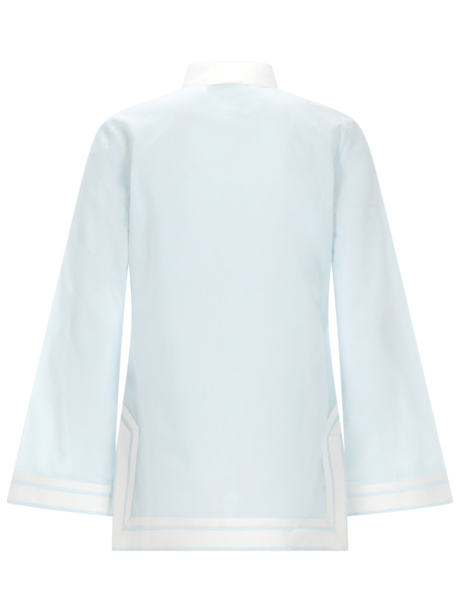 Tory Burch Light Blue Bell Sleeves Tunic Blouse Wit