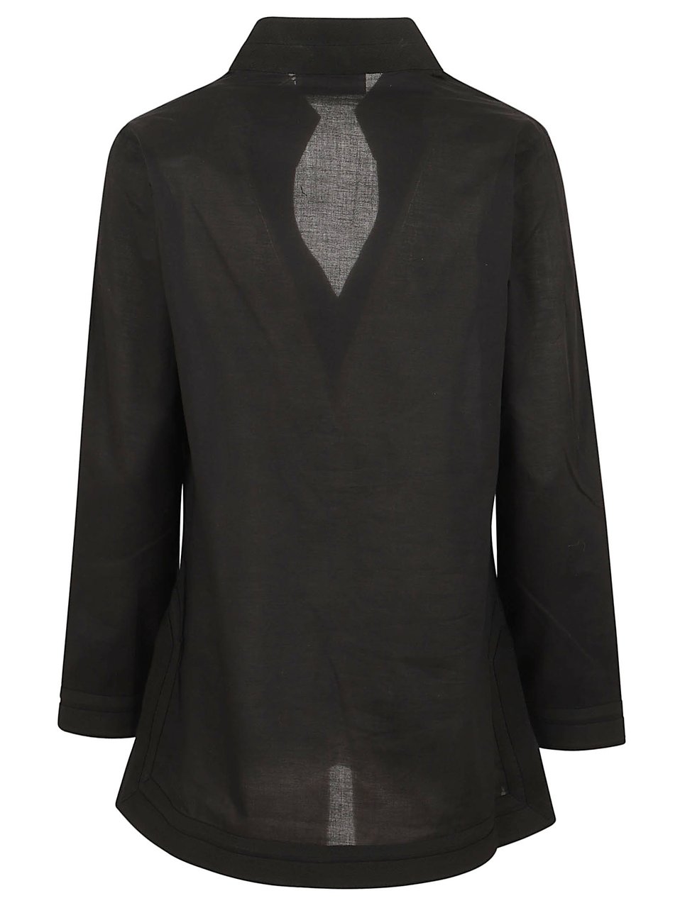 Tory Burch Relaxed Fit Cotton Voile Tunic with Herringbone Twill Accents Zwart