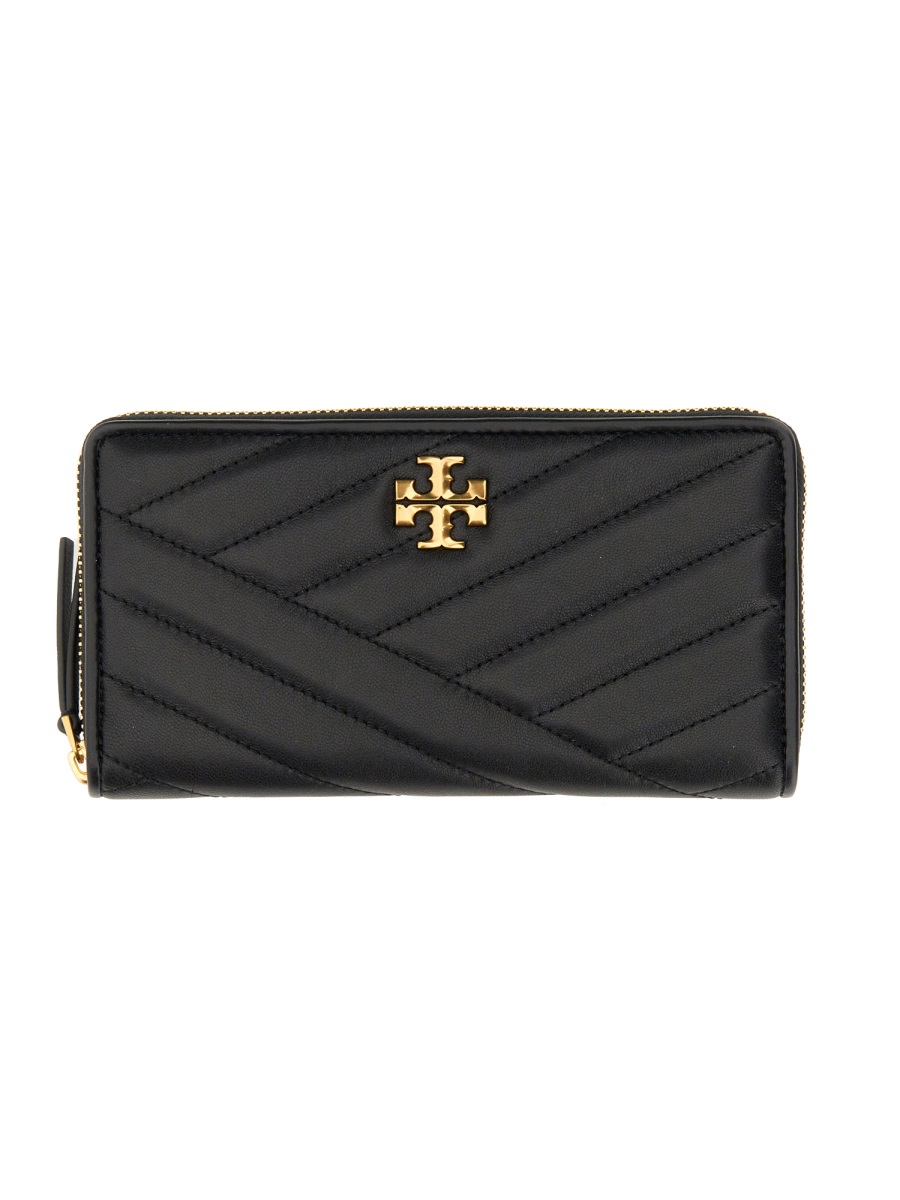 Tory Burch Neutrals Kira Quilted Chevron Leather Wallet Zwart