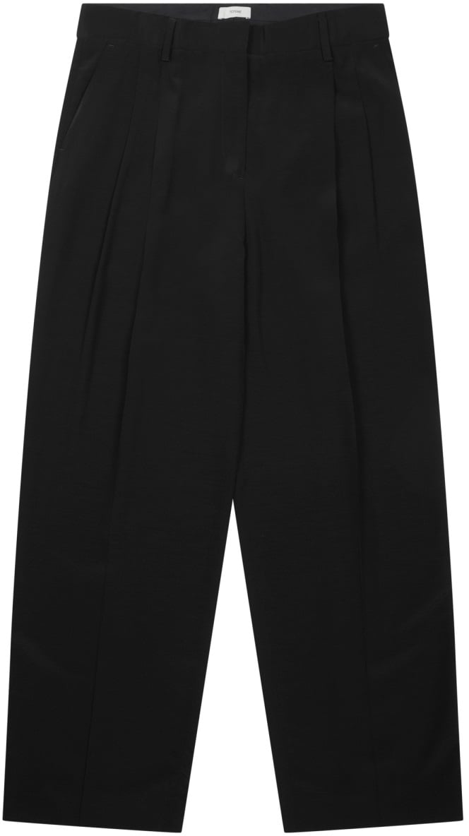 Toteme Tailored Straight Pants With Front Pleats And Mid-Rise Waist Zwart