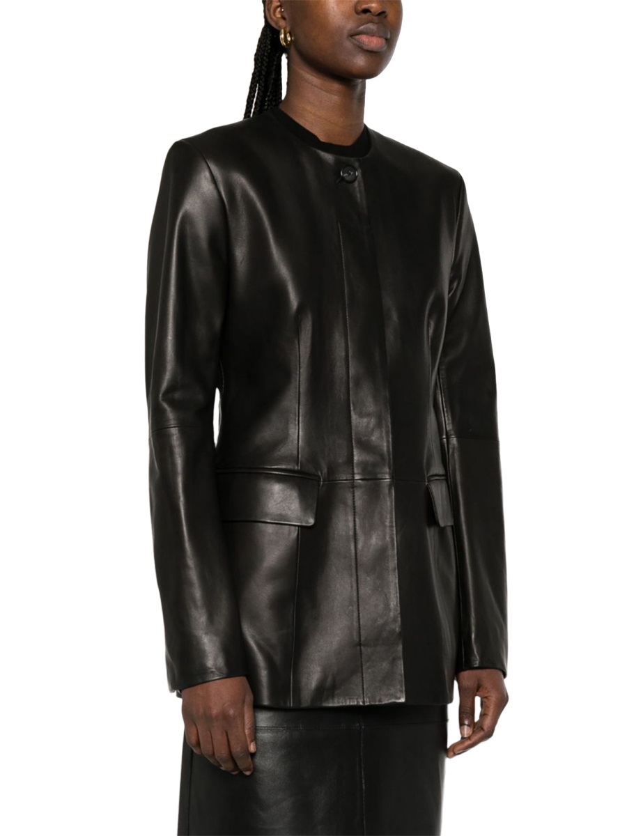 Toteme Lamb Leather Collarless Structured Jacket Zwart