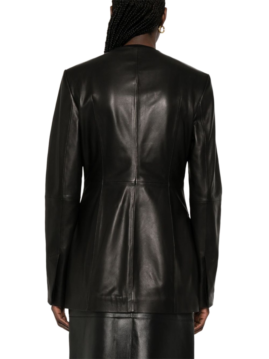 Toteme Lamb Leather Collarless Structured Jacket Zwart