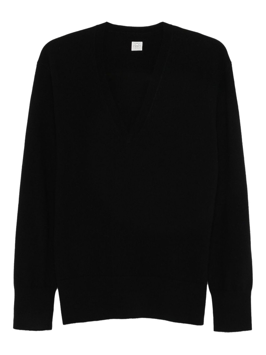 Toteme Cashmere Oversized Deep V-Neck Sweater Zwart