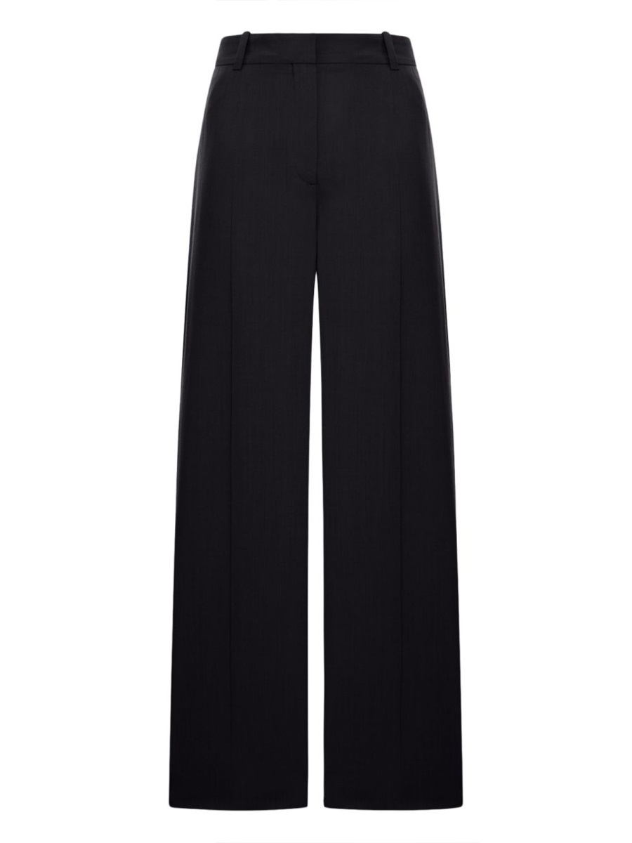 Toteme Neutrals Wide-Leg Wool-Blend Formal Pants Zwart