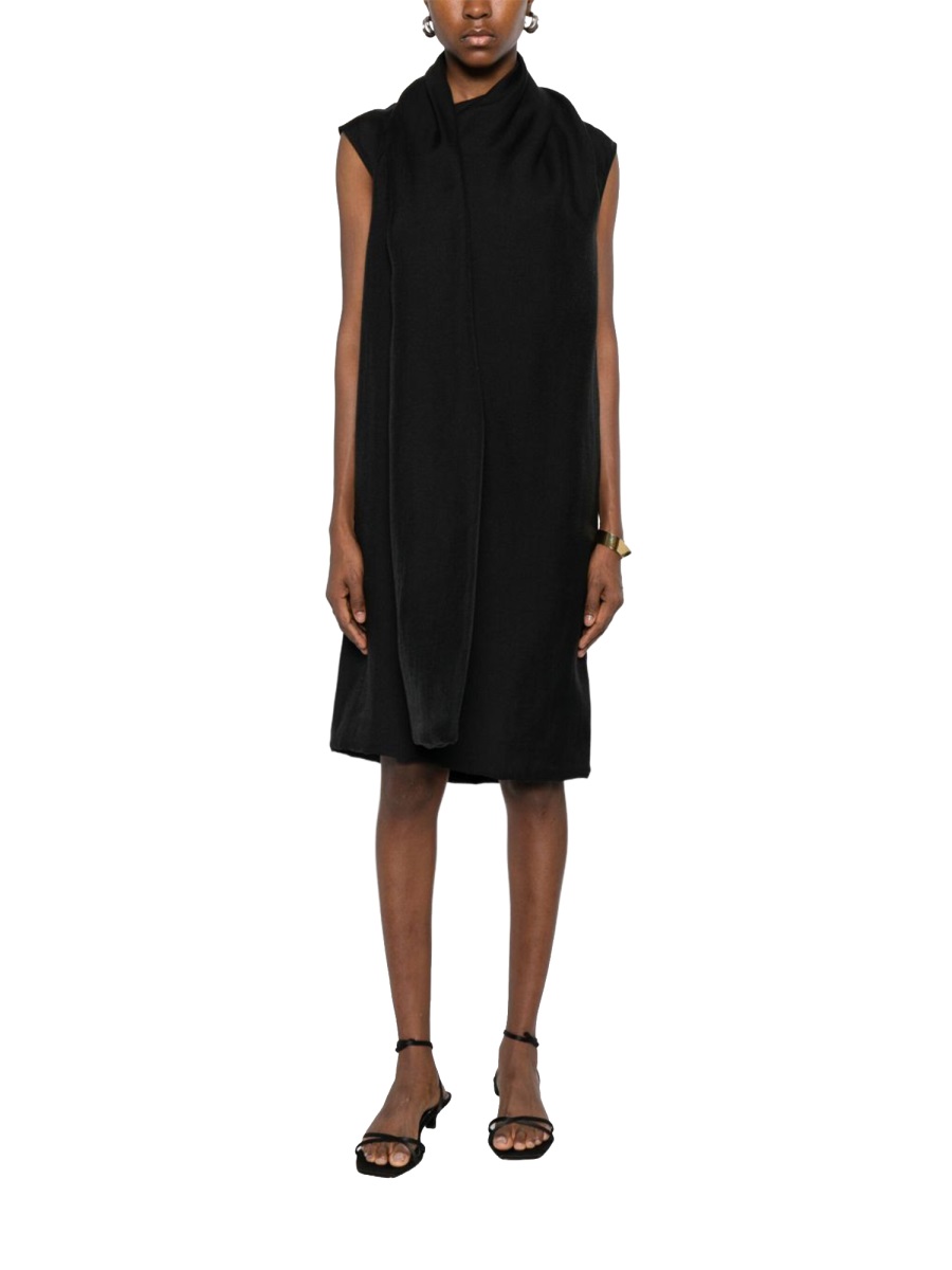 Toteme Black Sleeveless Draped Scarf Midi Dress Zwart