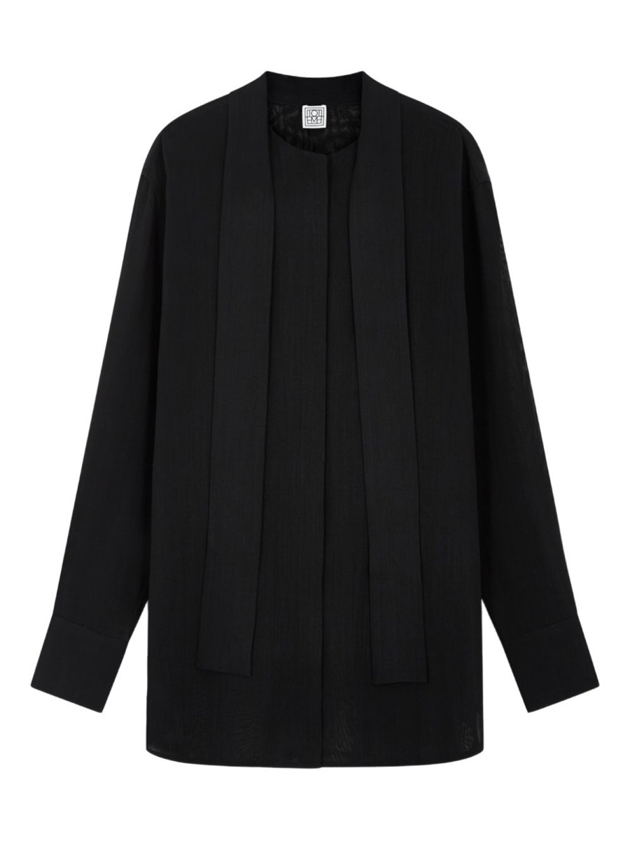 Toteme Black Scarf Viscose-Wool Blouse Zwart