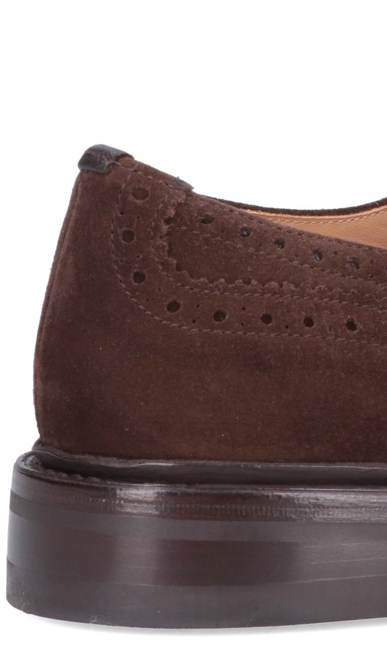 Tricker's Brogue-Style Suede Flat Shoes With Wingtip Accents Bruin