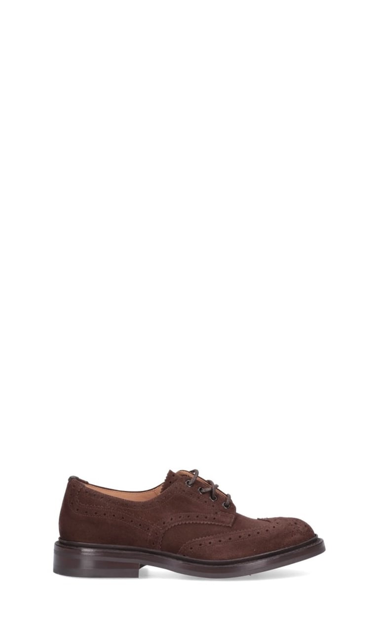 Tricker's Brogue-Style Suede Flat Shoes With Wingtip Accents Bruin