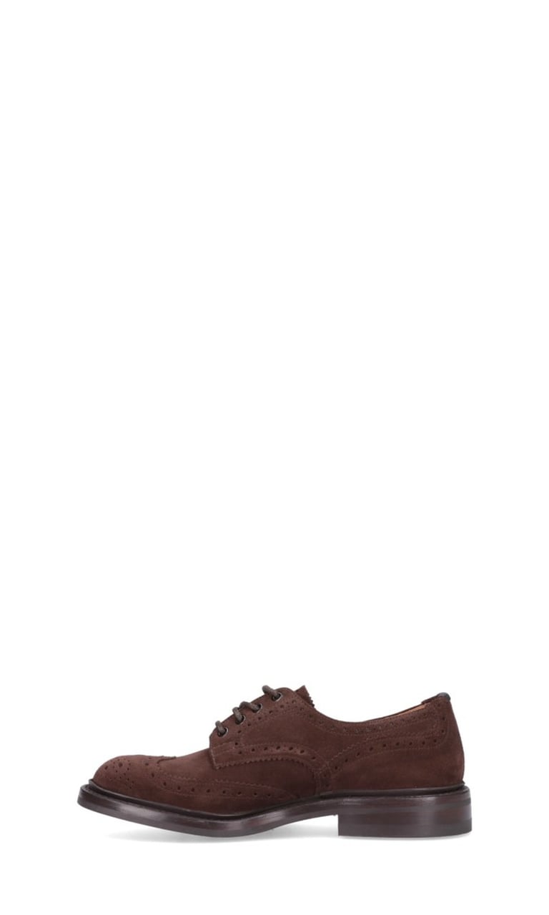 Tricker's Brogue-Style Suede Flat Shoes With Wingtip Accents Bruin