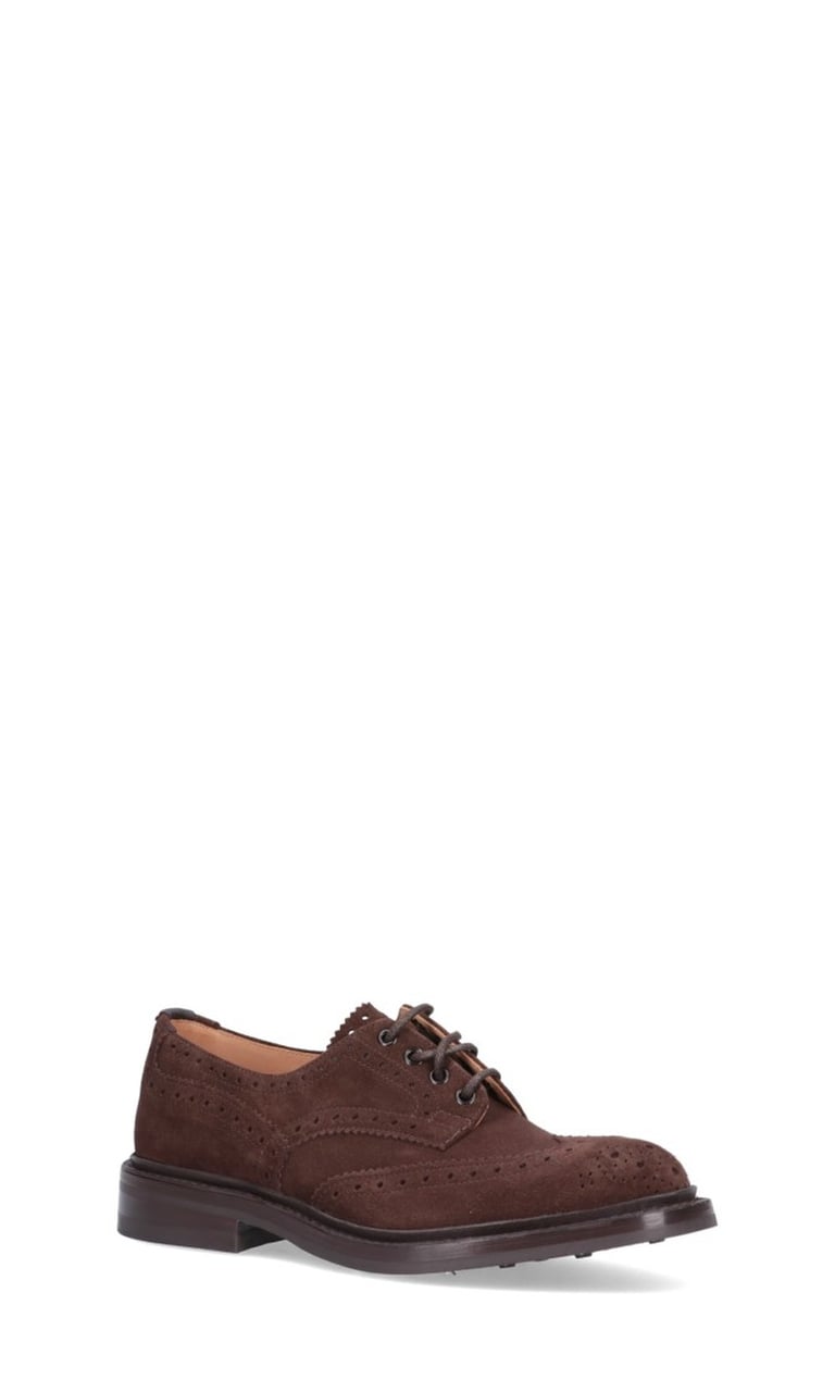 Tricker's Brogue-Style Suede Flat Shoes With Wingtip Accents Bruin