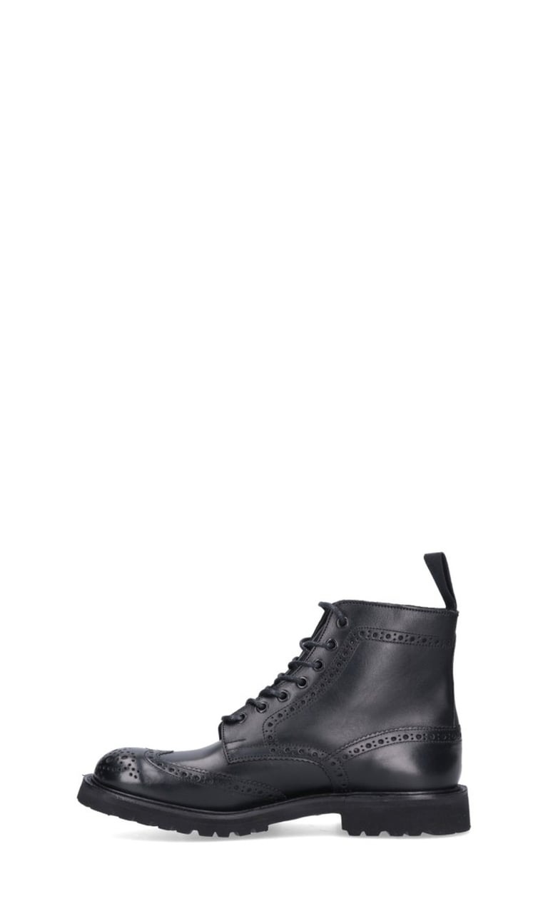 Tricker's Classic Brogue Lace-Up Black Leather Boots Zwart