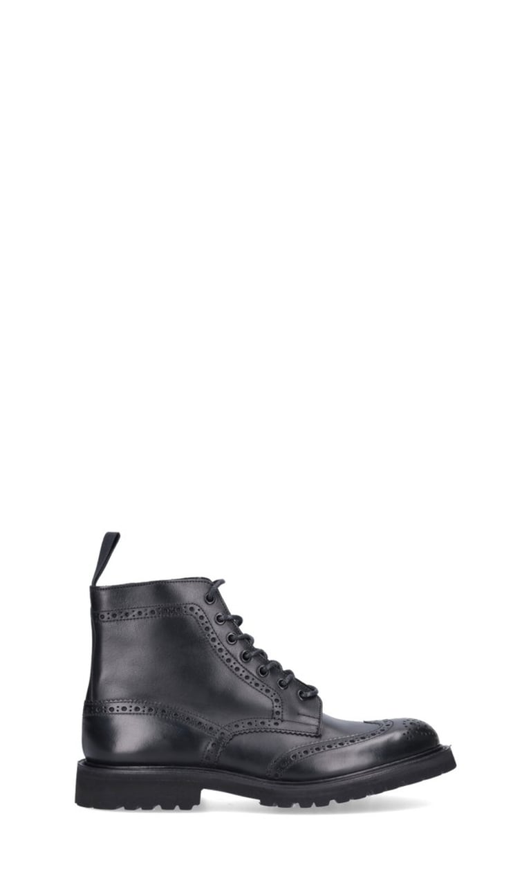 Tricker's Classic Brogue Lace-Up Black Leather Boots Zwart