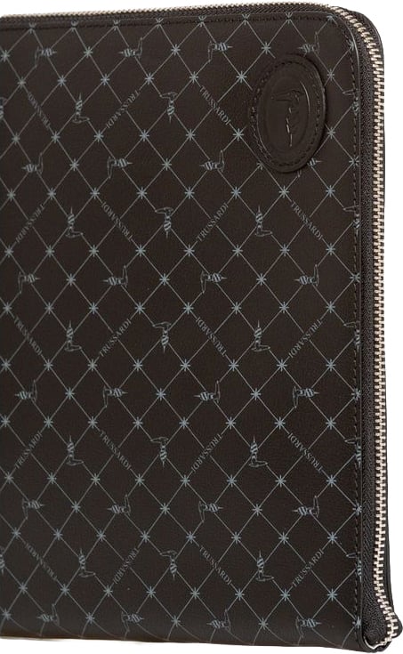 Trussardi Black Leather Men Clutch Zwart