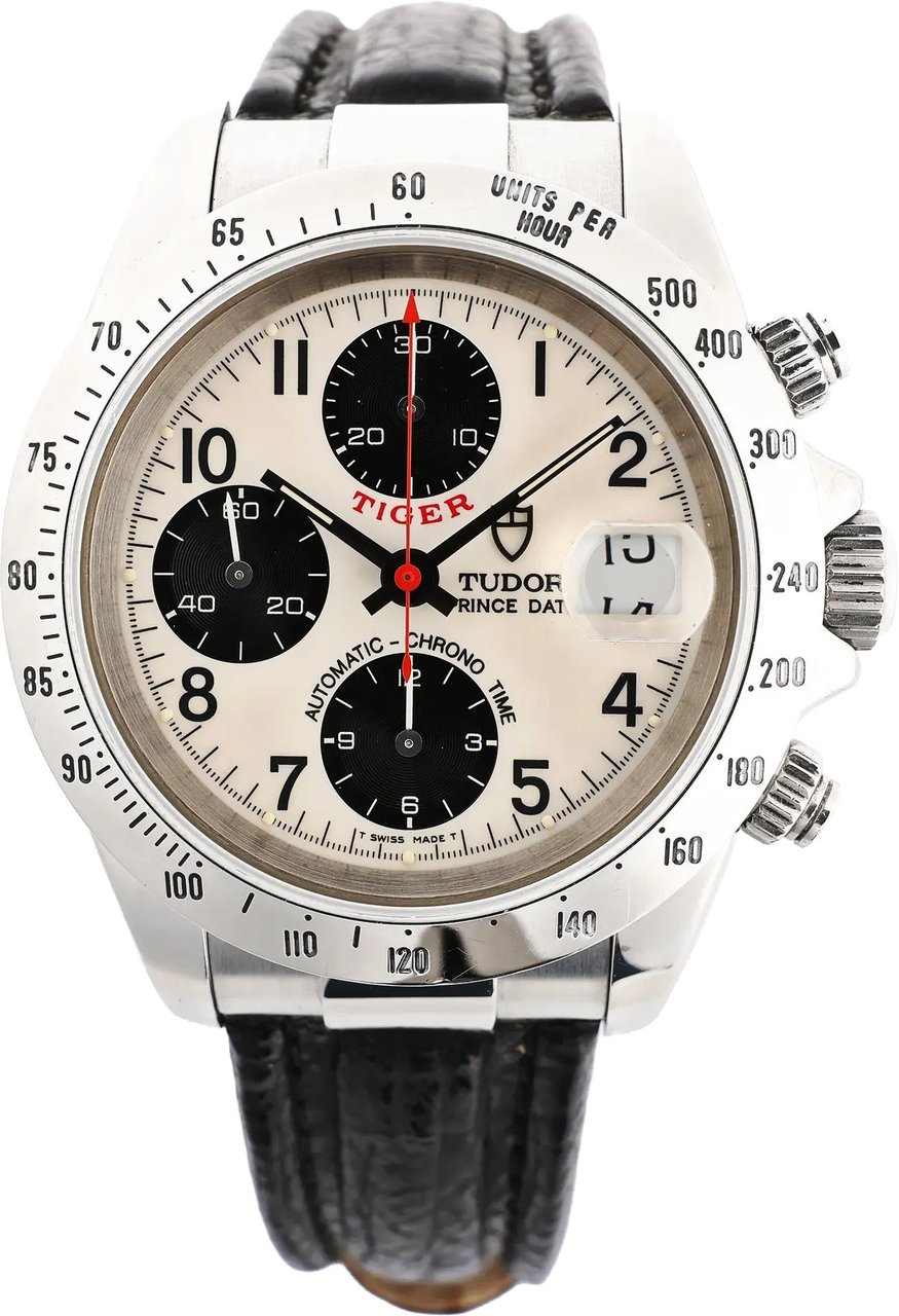Tudor Prince Tiger Chrono 79280P SS Leather AT Watch with Silver Dial Zilver
