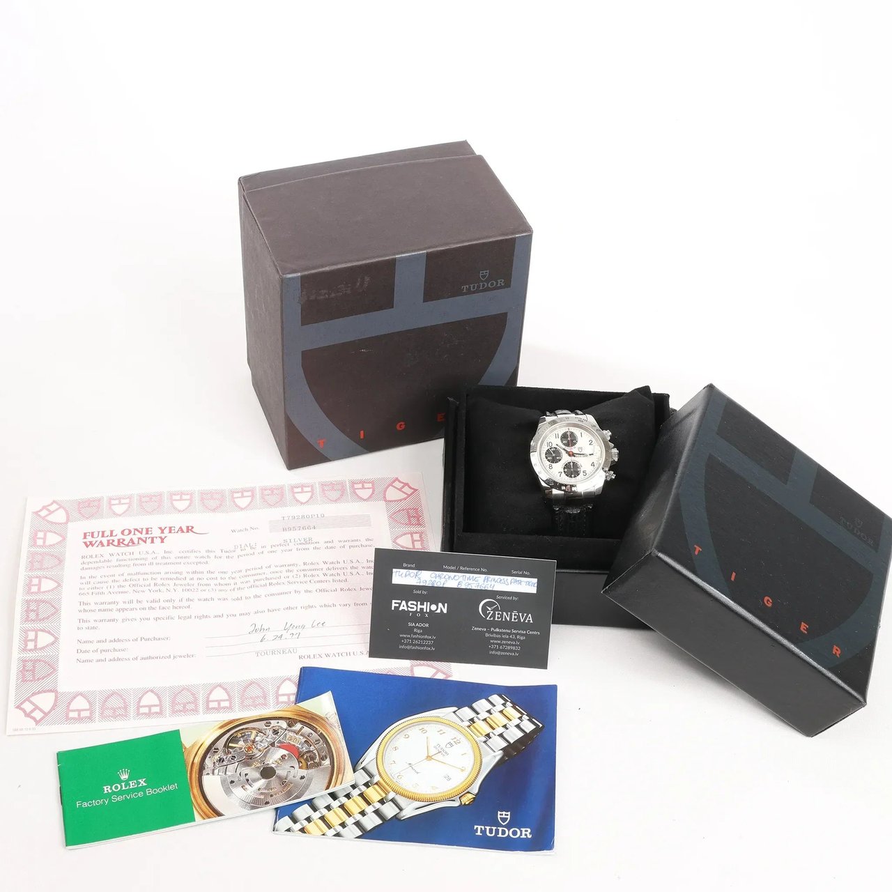 Tudor Prince Tiger Chrono 79280P SS Leather AT Watch with Silver Dial Zilver