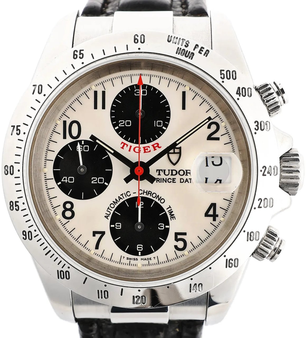 Tudor Prince Tiger Chrono 79280P SS Leather AT Watch with Silver Dial Zilver