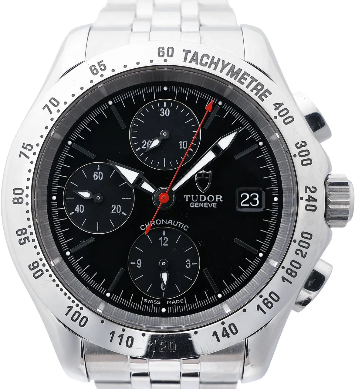 Tudor Chronautic 79380P 832584 SS AT Watch with Black Dial Zwart