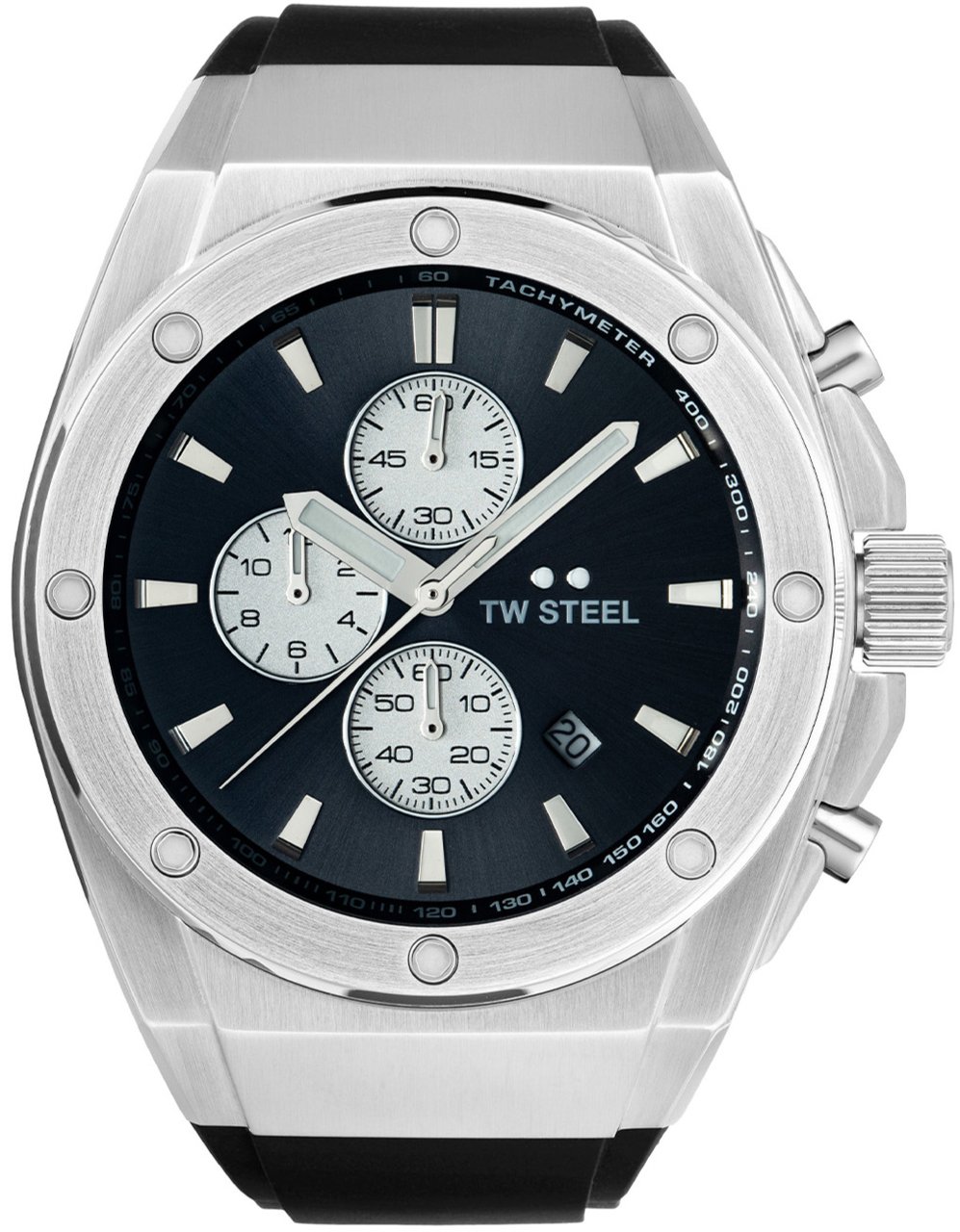 TW Steel TW Steel TWCE4100 CEO Tech Steel Chrono Zwart Siliconen 44mm Zilver