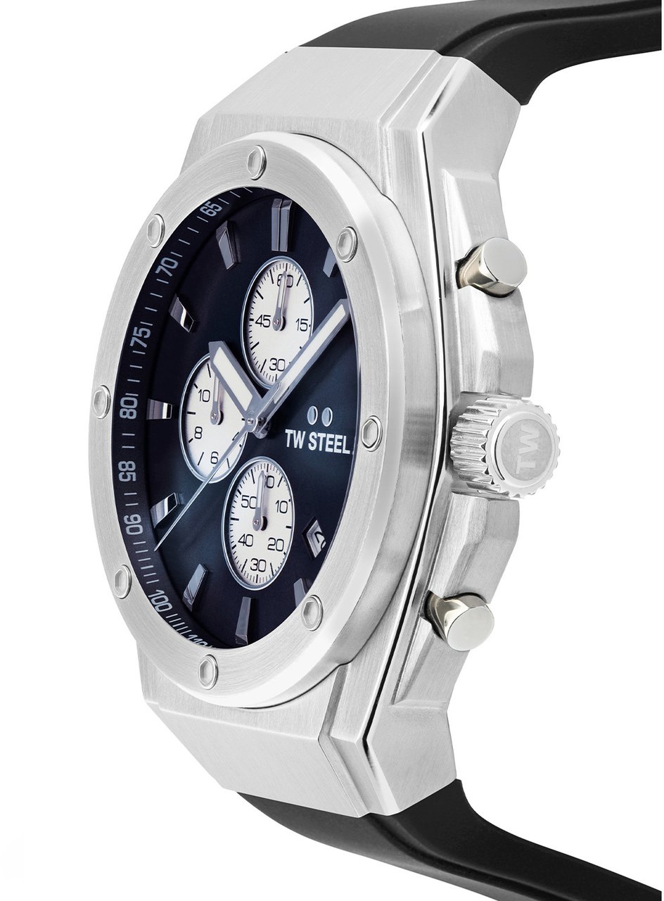 TW Steel TW Steel TWCE4100 CEO Tech Steel Chrono Zwart Siliconen 44mm Zilver
