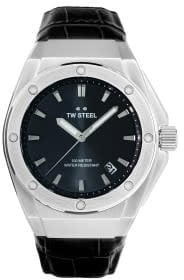 TW Steel TW Steel TWCE4108 3H CEO Tech Steel Zwart Leer 44mm Zilver