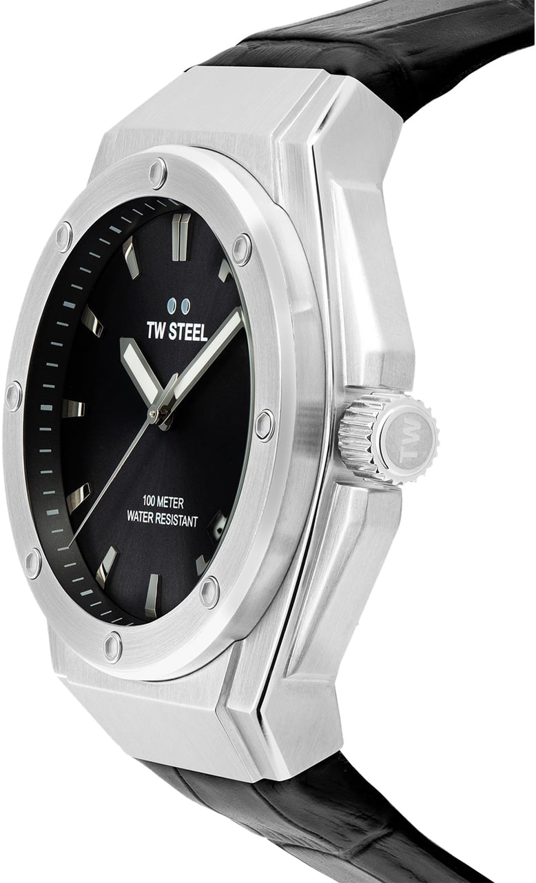 TW Steel TW Steel TWCE4108 3H CEO Tech Steel Zwart Leer 44mm Zilver