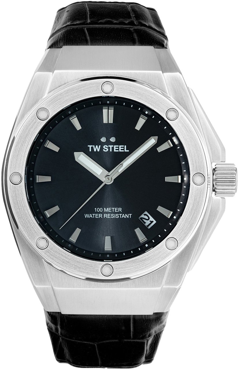 TW Steel TW Steel TWCE4108 3H CEO Tech Steel Zwart Leer 44mm Zilver