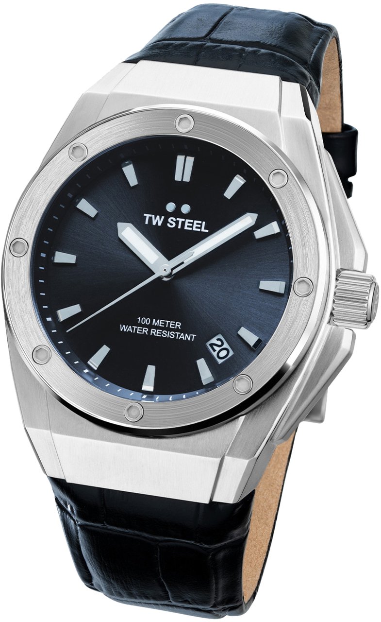 TW Steel TW Steel TWCE4108 3H CEO Tech Steel Zwart Leer 44mm Zilver
