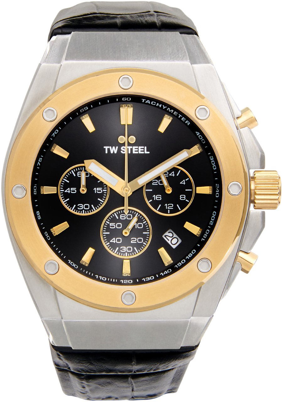 TW Steel TW Steel TWCE4111 CEO Tech Bicolor Chrono Zwart leer 44mm Zilver