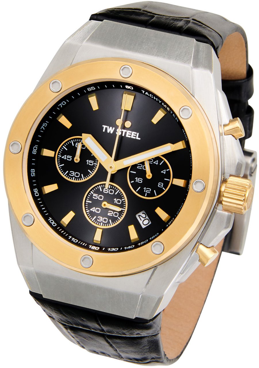 TW Steel TW Steel TWCE4111 CEO Tech Bicolor Chrono Zwart leer 44mm Zilver