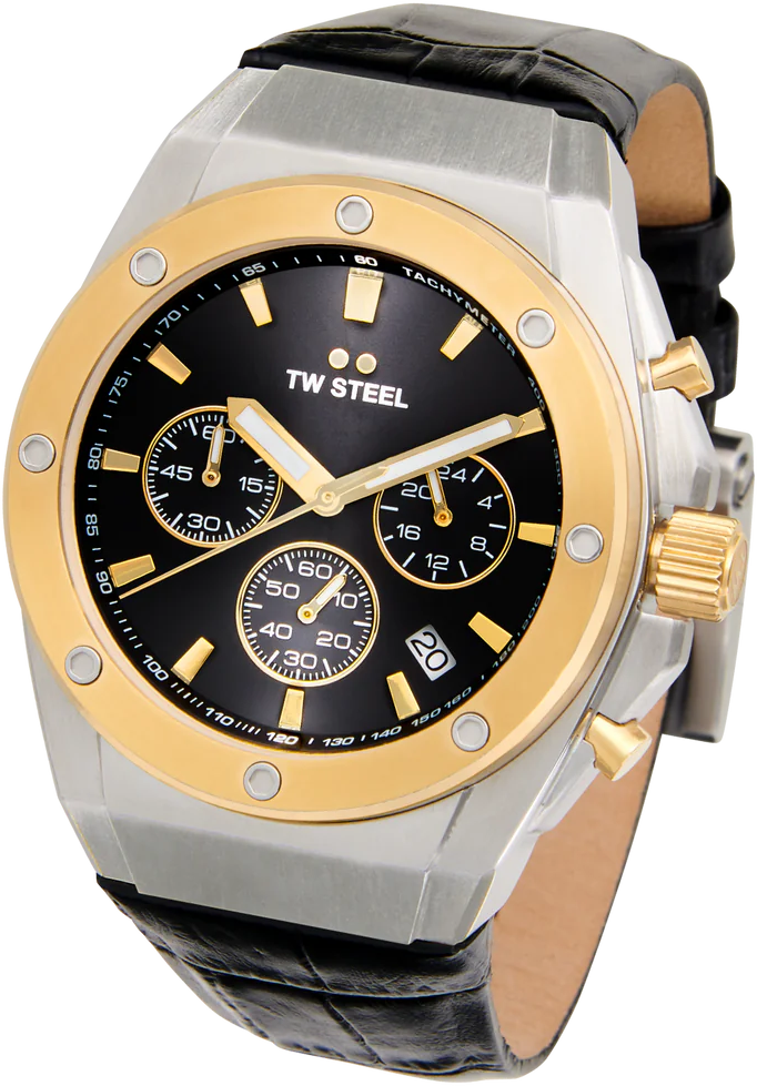 TW Steel TW Steel TWCE4111 CEO Tech Bicolor Chrono Zwart leer 44mm Zilver
