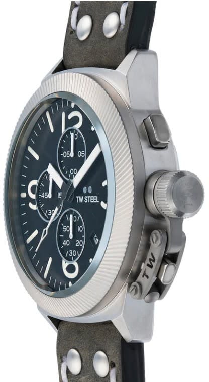 TW Steel TW Steel Horloge CS105 Canteen Staal Quartz Chronograaf met Grijz Suede Horlogeband 45mm Donkergrijs