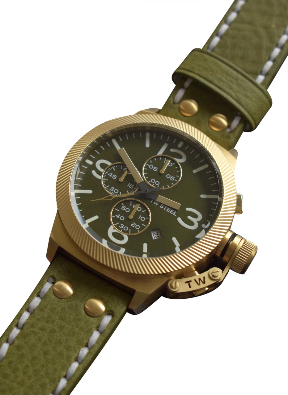 TW Steel TW Steel TWCS108 New Canteen YG Chrono Groen leer 45mm Goud